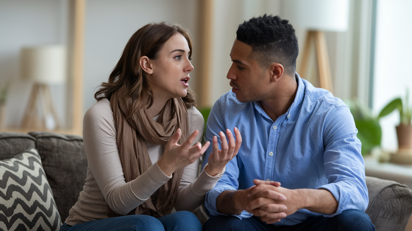 wife explaining to her husband